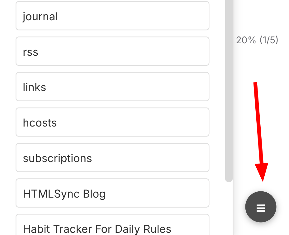Screenshot of the app drawer on mobile