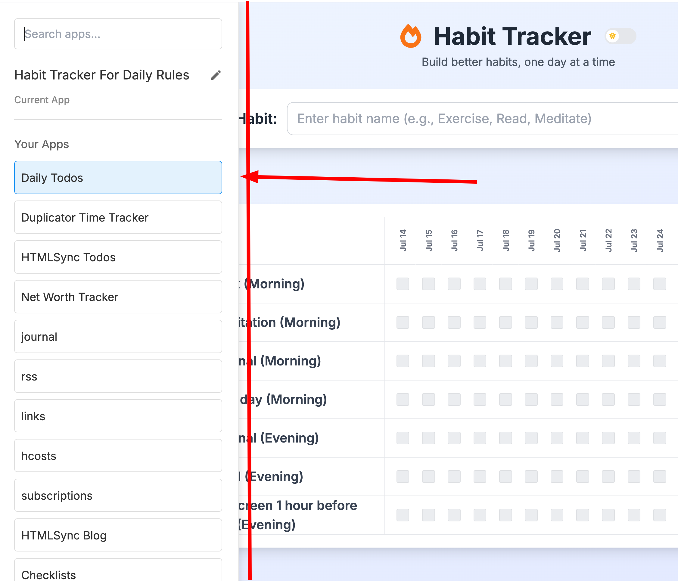 Screenshot of the app drawer