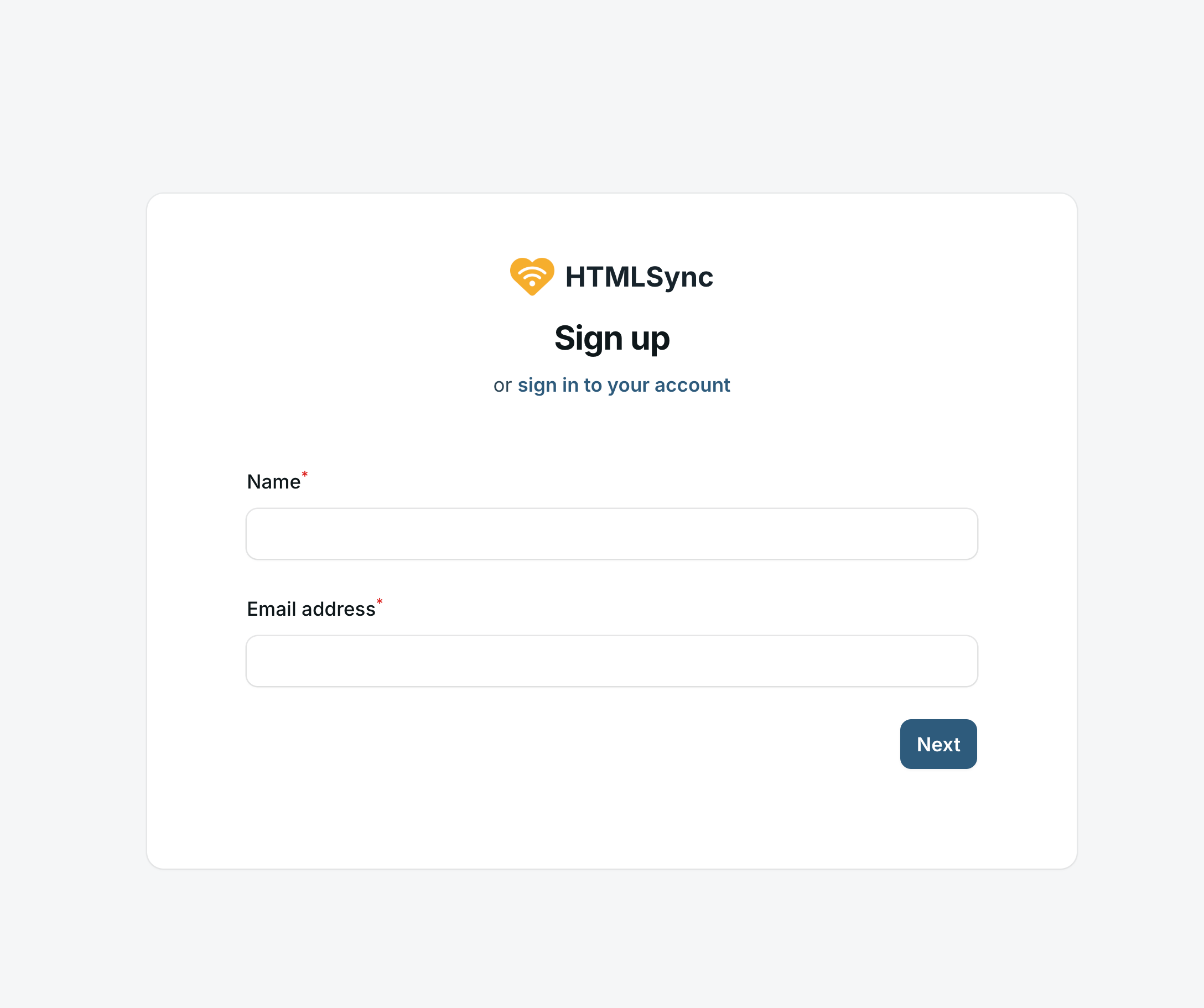 Screenshot of registration page
