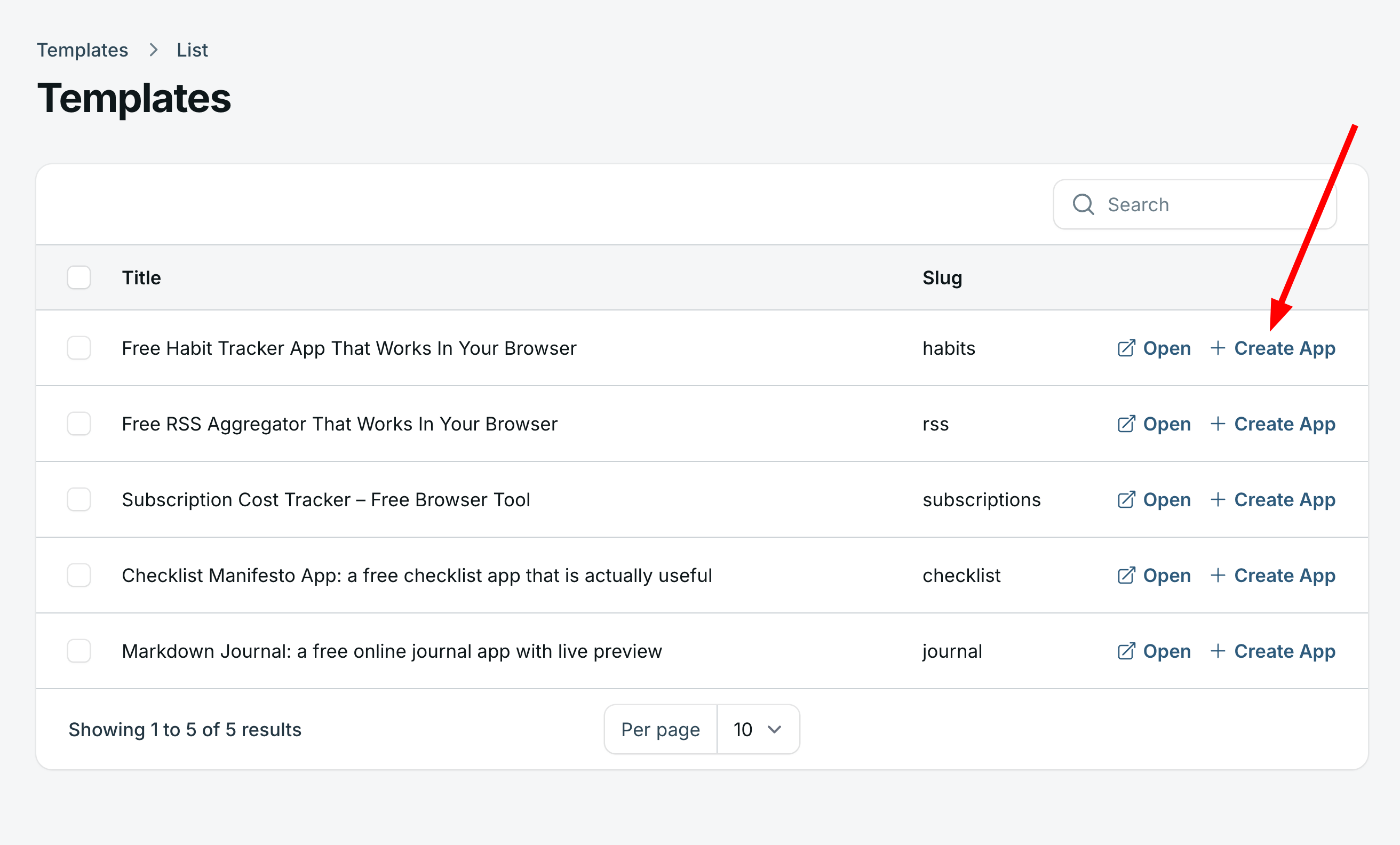 Screenshot of the template notification