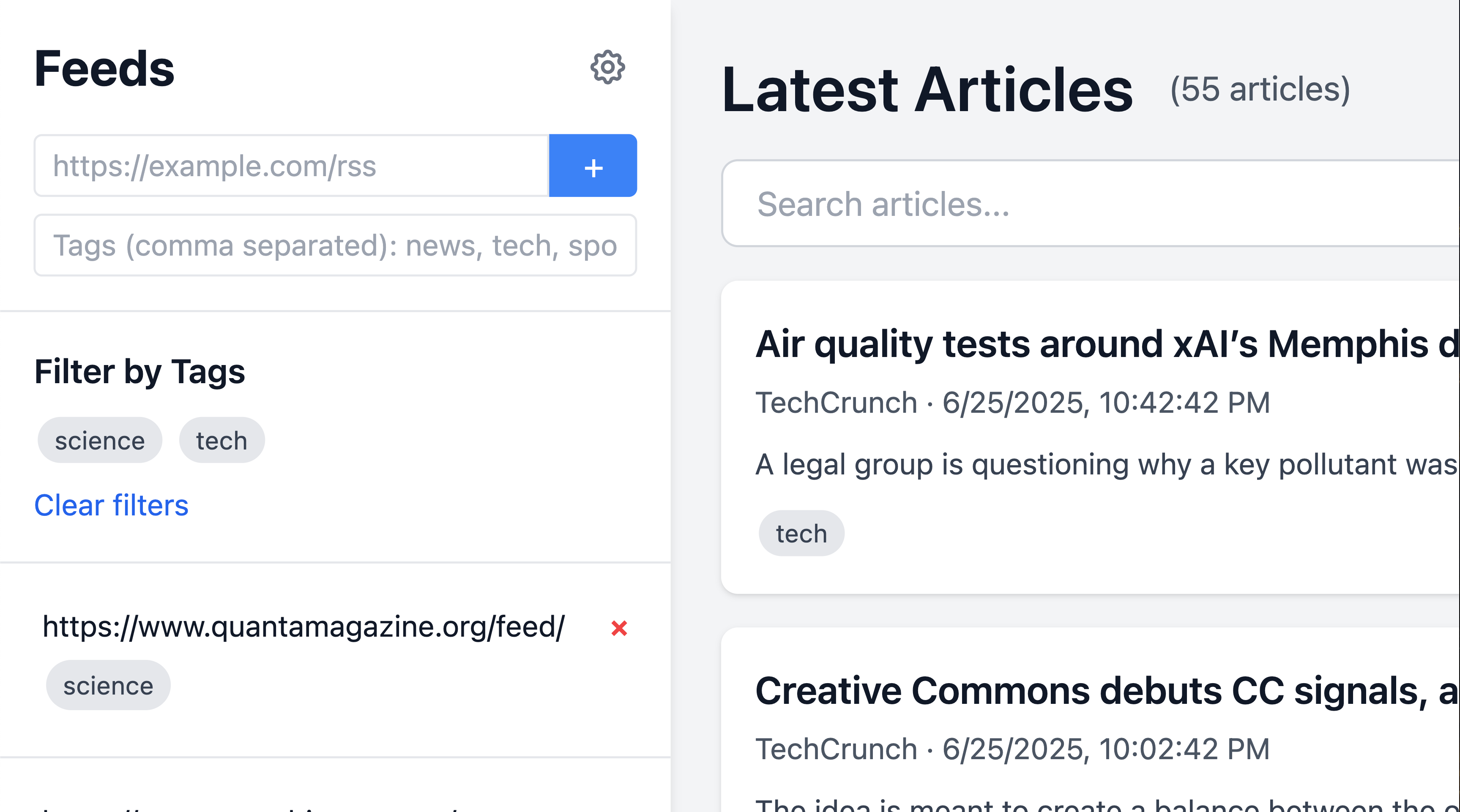RSS Reader – Taggable Feed Aggregator with Search & Filters