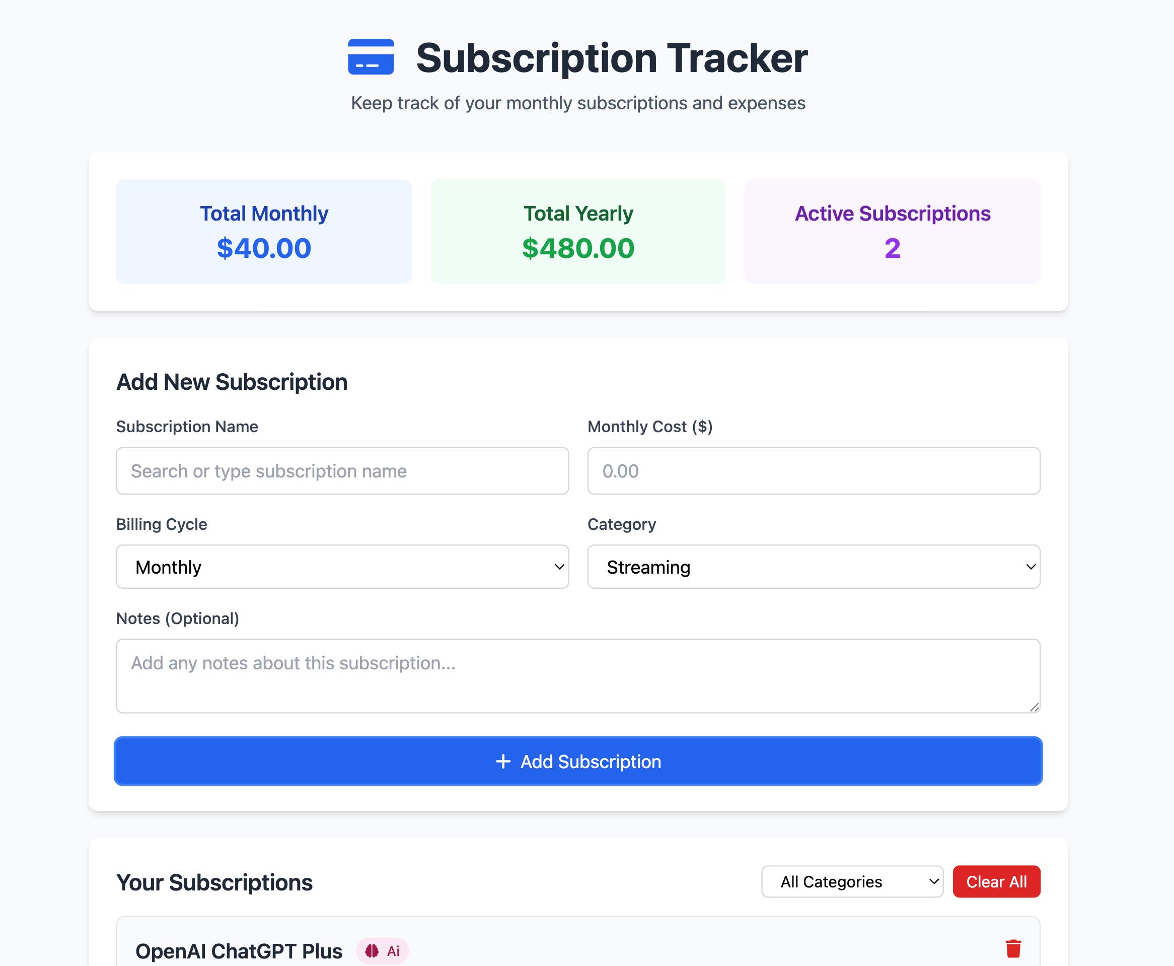 Subscription Tracker – Monitor Recurring Costs