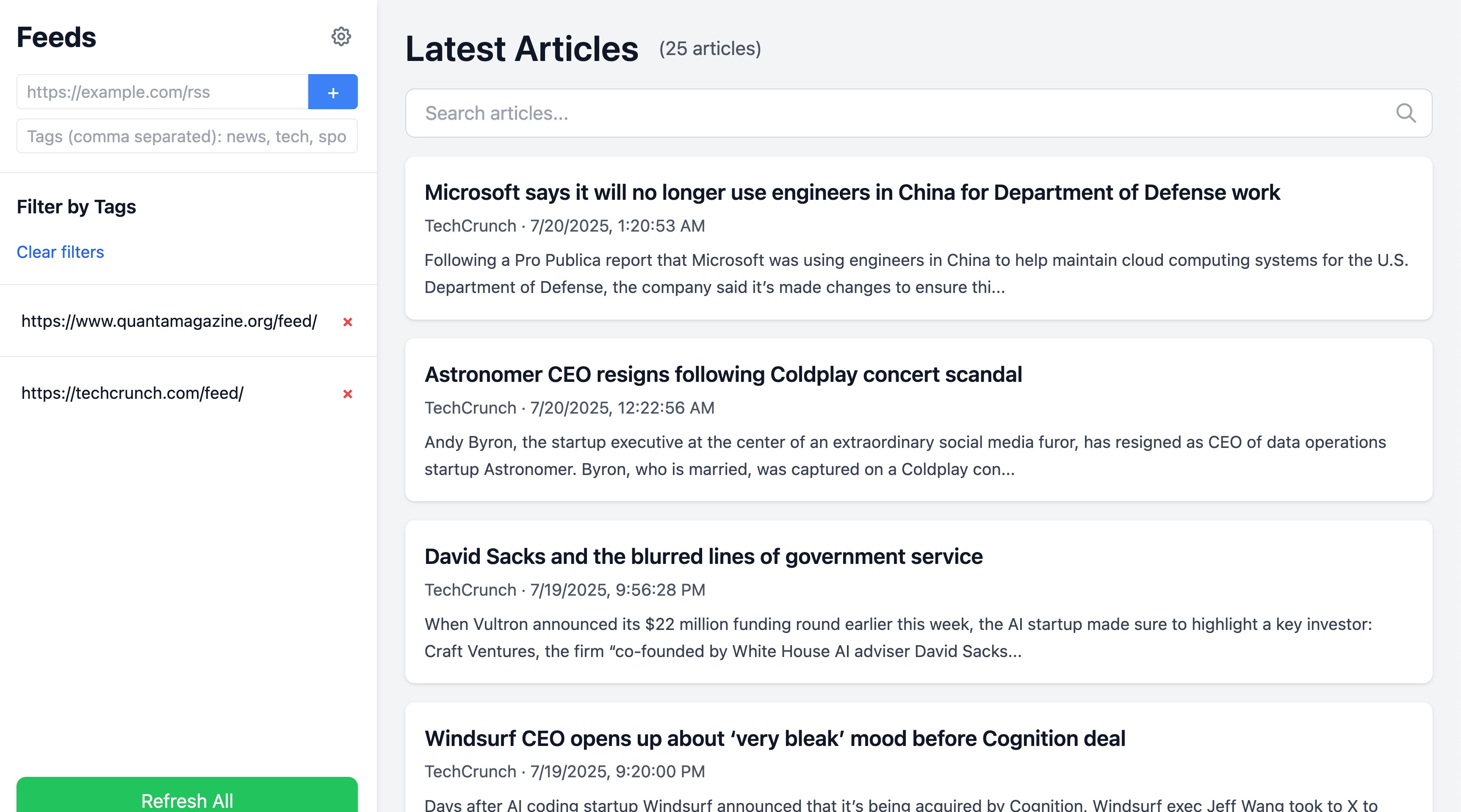 Free RSS Aggregator That Works In Your Browser Screenshot