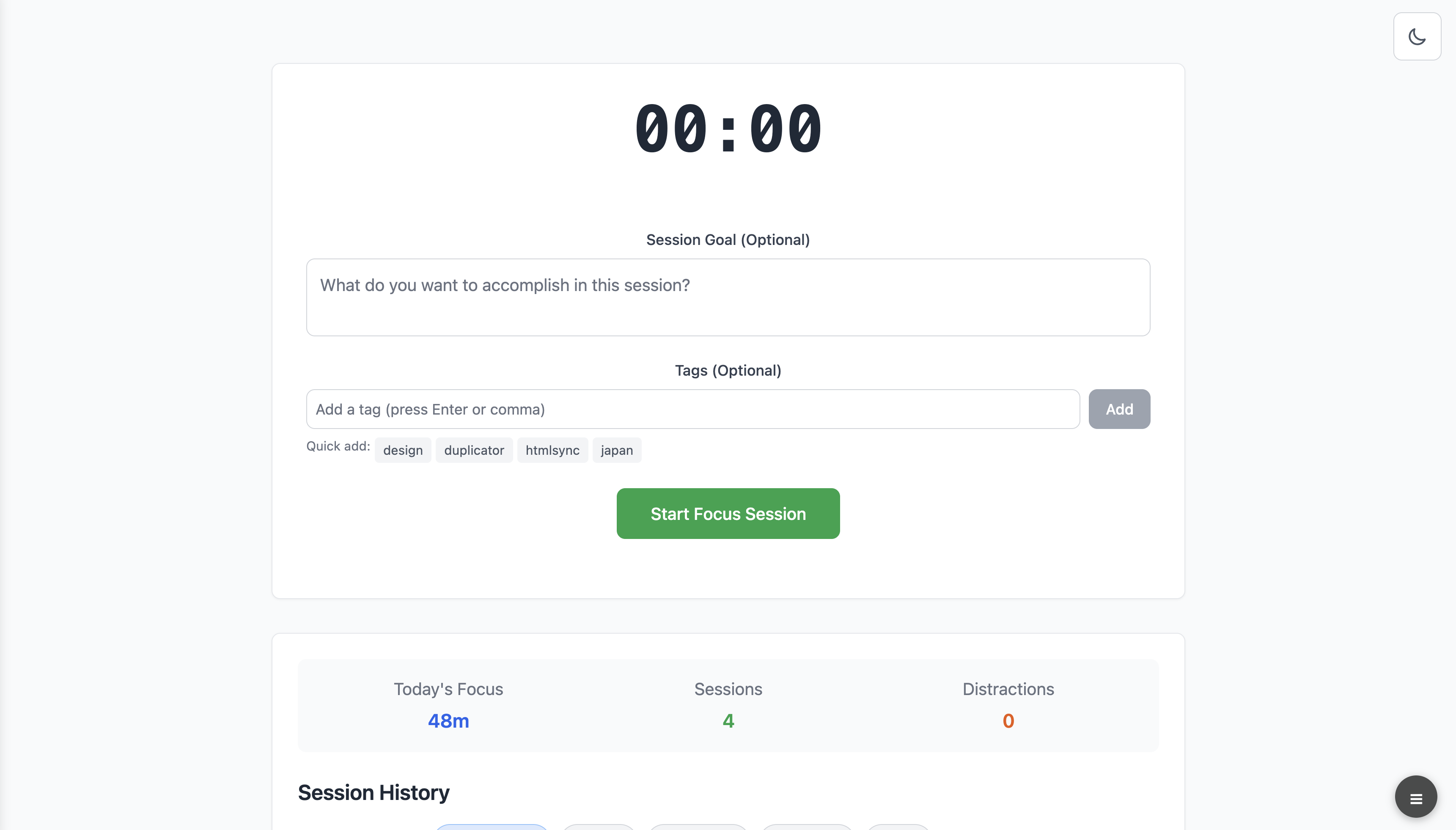 Simple Free Deep Work Timer: Browser-Based Work Session Tracker Screenshot