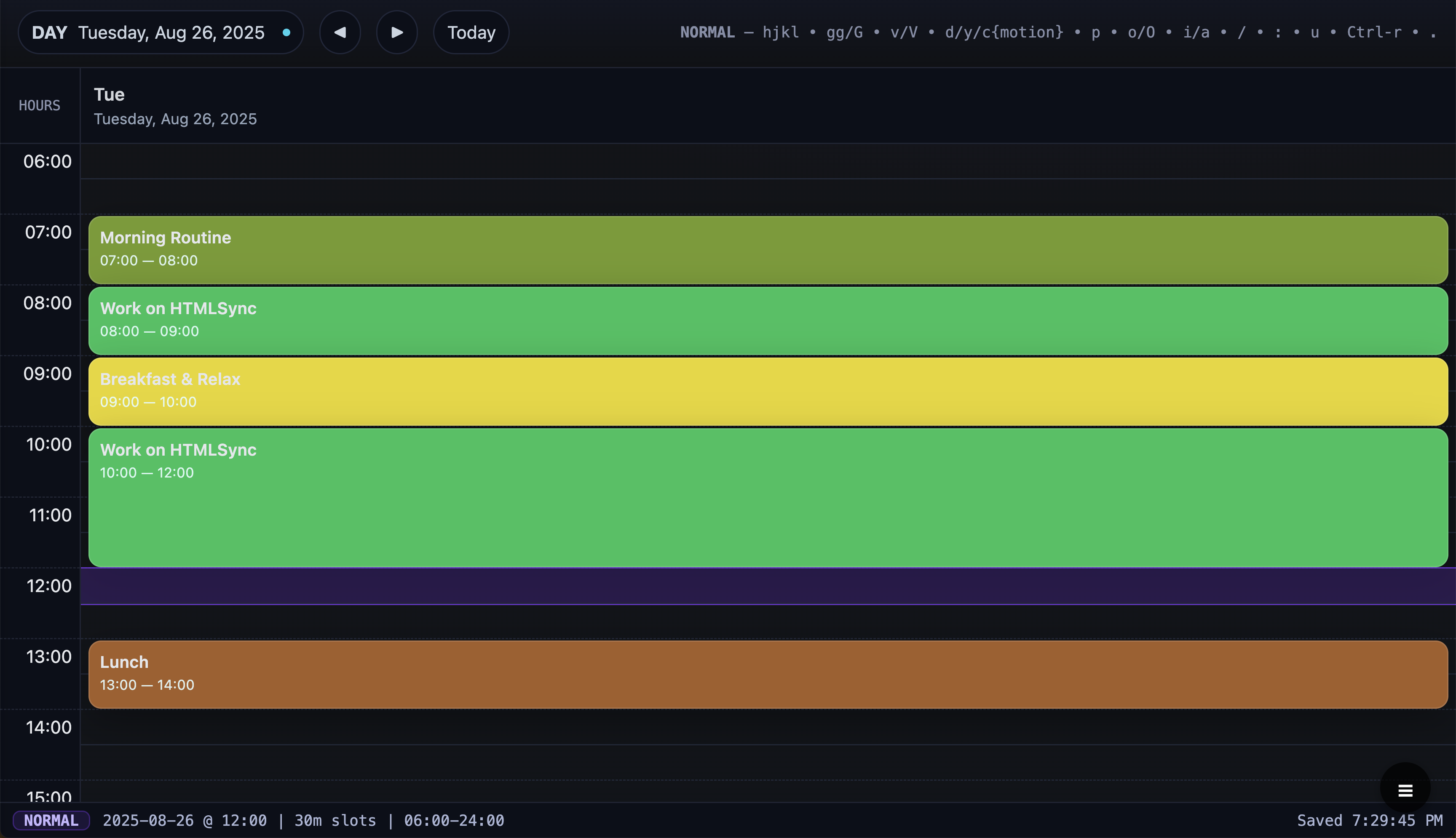 Ultimate Free Day Planner with Vim Shortcuts - A Lightning-Fast, Private Daily Calendar Screenshot